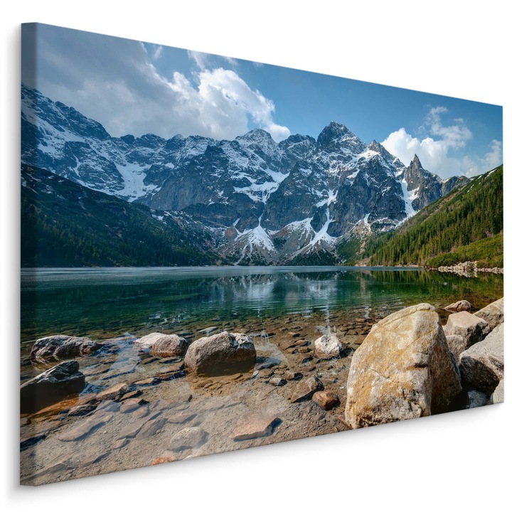 Картина на платно Планинско езеро Пейзаж, Татри 90x60 см за всекидневна, спалня, декорация на стени