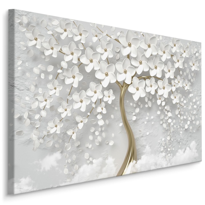 Tablou Canvas Flori albe 3d pe un Copac Abstract 120x80cm pentru Living, Dormitor, Decorarea peretilor