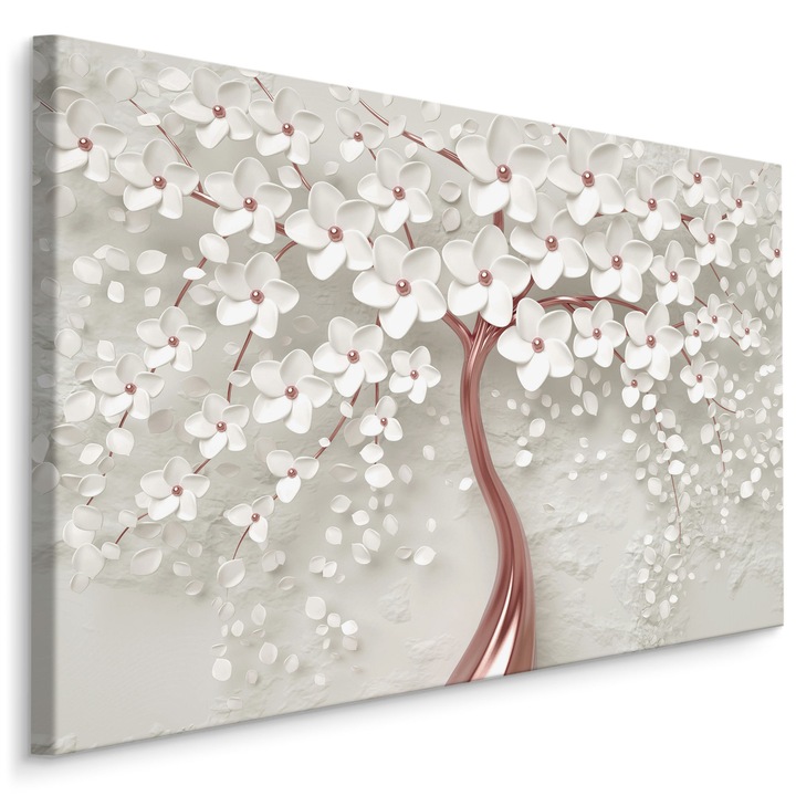 Vászonkép Fehér 3d virágok egy absztrakt fán 120x80cm