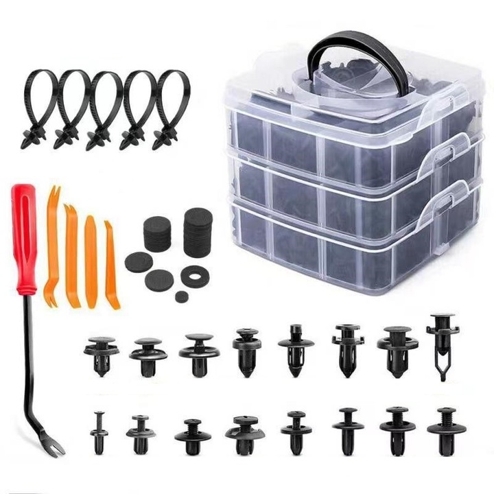 Set 750 cleme de retinere pentru impingere auto, WALALLA, Pentru Toyota/Ford/Honda/Chrysler, Negru