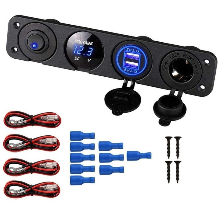 Priza pentru masina, 2xUSB, 12V, Negru