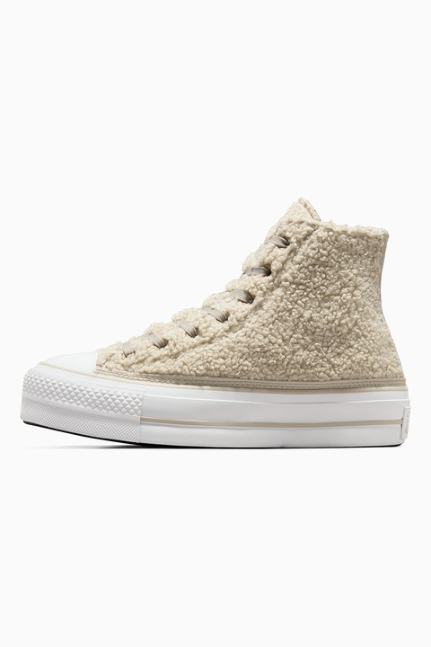 Converse, Tenisi high-top de blana shearling sintetica Chuck Taylor All Star Lift, Alb fildes, 36.5