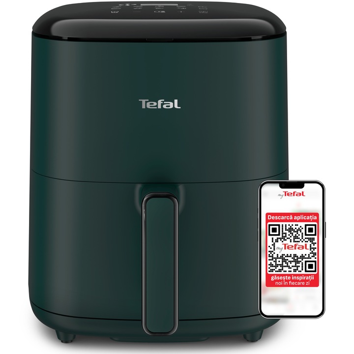 Friteuza cu aer cald Tefal Easy Fry Max air fryer EY245310, 1500 W, capacitate 5L, 10 programe automate, ecran tactil, vas detasabil antiaderent, oprire automata, temperatura ajusatbila, carte de retete inclusa, verde