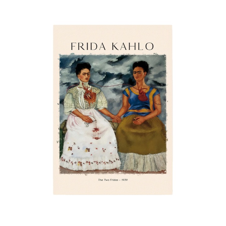 Set 2 tablouri Frida Kahlo, Nacnic, print digital, fara rama, 29.5 x 21 cm, multicolor