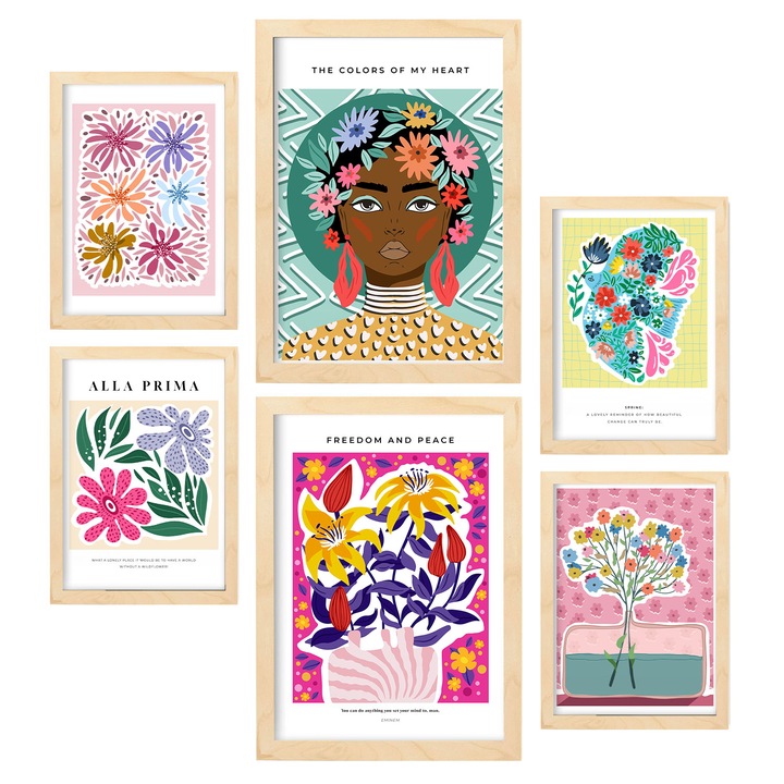 Set tablouri, 6 buc, A3/A4 Pentru camera de zi, Multicolor