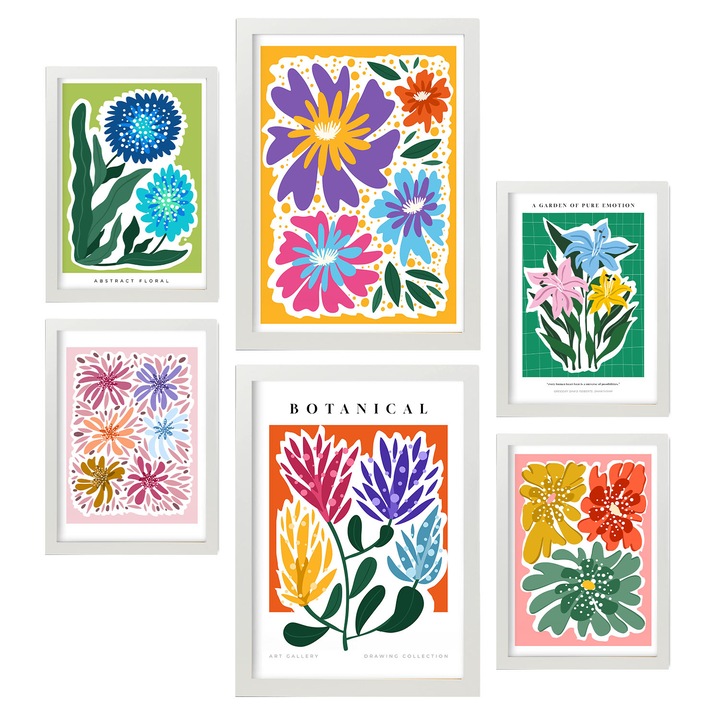 Set tablouri, 6 buc, A3/A4, Pentru camera de zi, Multicolor