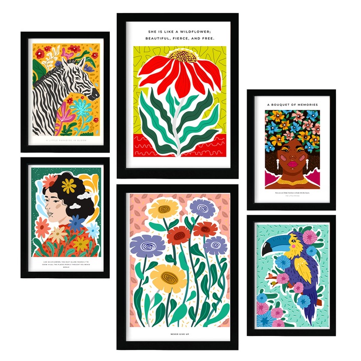 Set tablouri, 6 buc, A3/A4, Pentru camera de zi, Multicolor