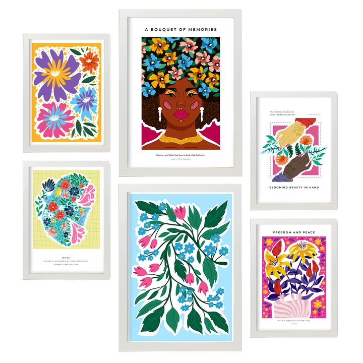 Set tablouri, 6 buc, A3/A4, Pentru camera de zi, Multicolor