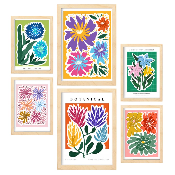 Set tablouri, 6 buc, A3/A4, Pentru camera de zi, Multicolor