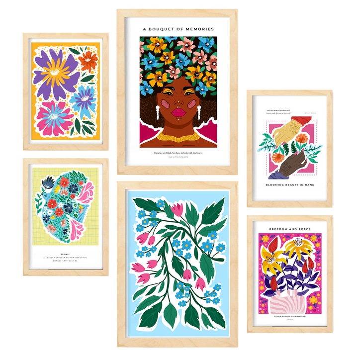 Set tablouri, 6 buc, A3/A4, Pentru camera de zi, Multicolor