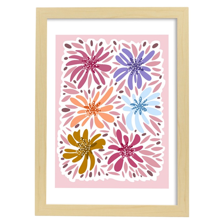 Tablou cu ilustratii florale, Nacnic, Lemn, A3, Multicolor