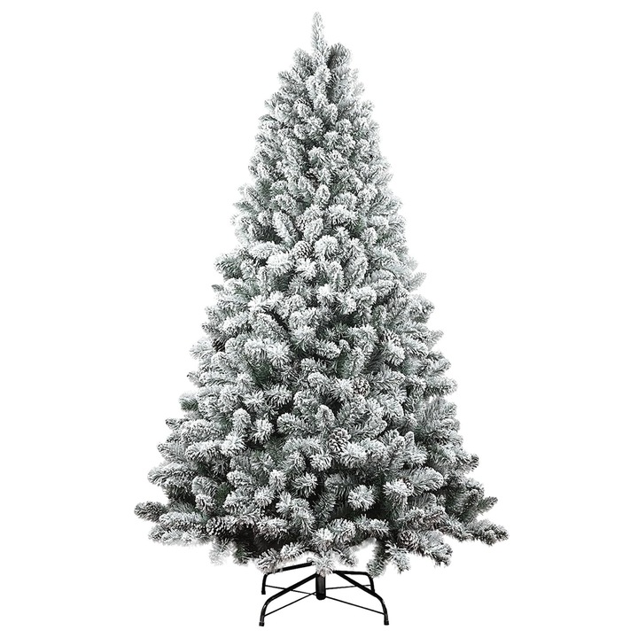 Изкуствена коледна елха със сняг, S&Z, 800 клона, 180 см, класическа подпора, за вътрешна/външна употреба, бяла