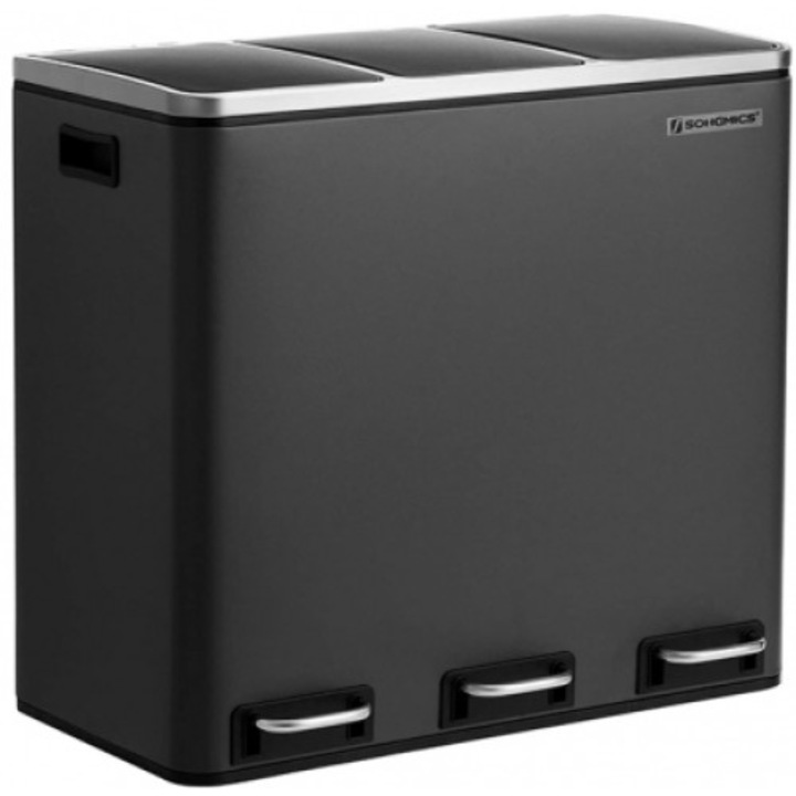 Cos de gunoi metalic 3 x 18L, cu pedala, pentru separarea deseurilor si reciclare, soft close, otel, Negru