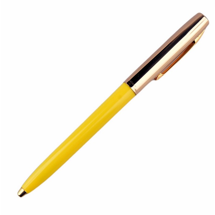 Химикалка Fisher Space Pen Cap-O-Matic 775G-Y, Месинг капачка, Жълто тяло, Подаръчна кутия