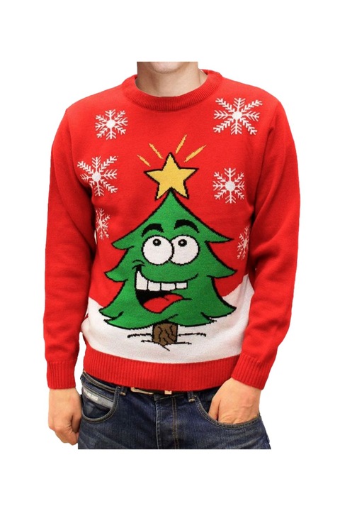 Коледен пуловер, Wayfarer, коледно дърво, червен, Червен