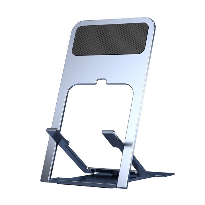 Összecsukható asztali telefontartó, KINSI, alumíniumötvözet, hordozható, 4 fokozatban állítható magasság, 132x75x3,5 mm, szürke