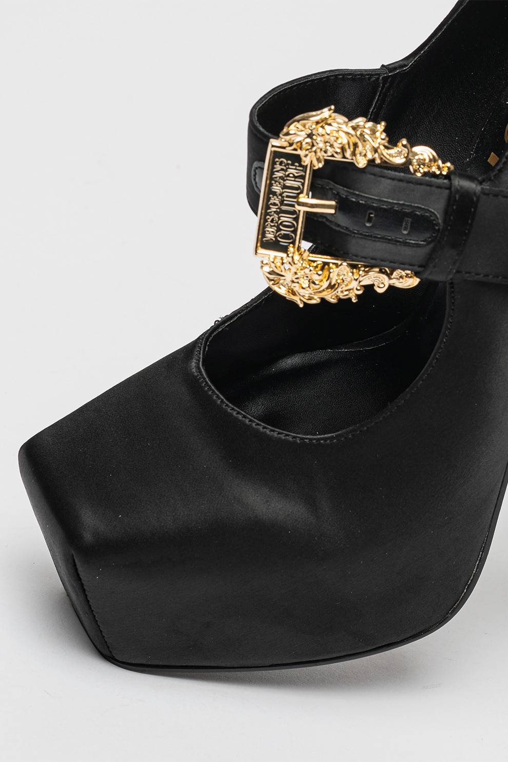 Versace Jeans Couture, Обувки Fondo Hurley с висок ток, Черен, 36