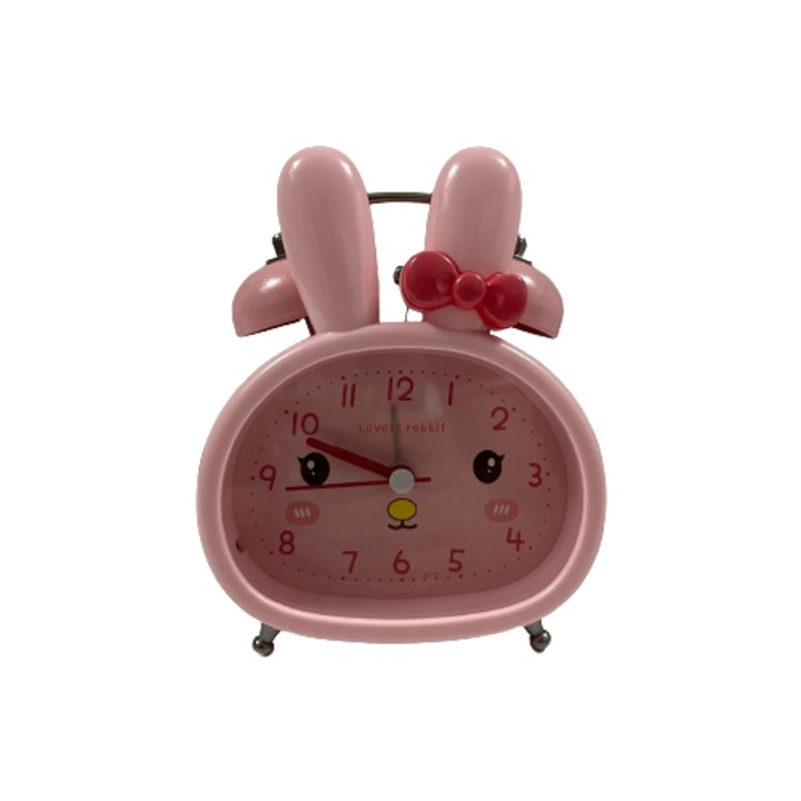 Ceas cu Alarma Clasic pentru copii, de Birou, model Iepuras, culoare Roz