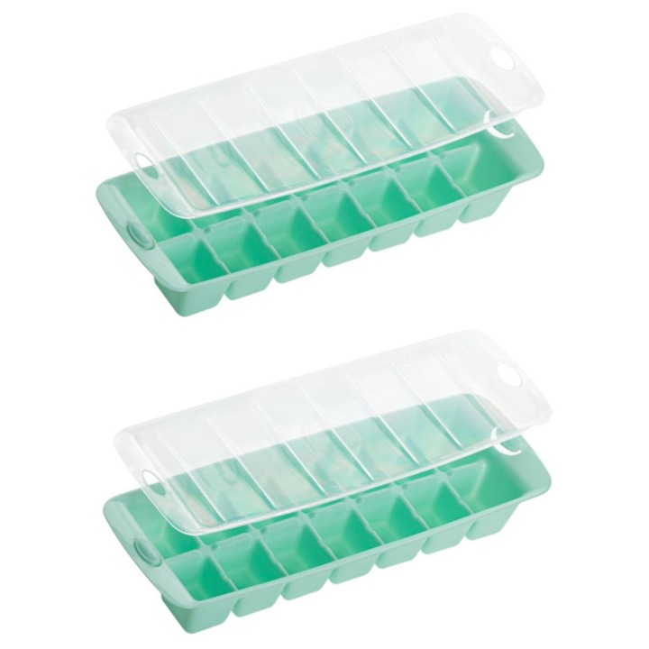 Set 2 forme cu capac, pentru 14 cuburi de gheata, 30x14x5 cm