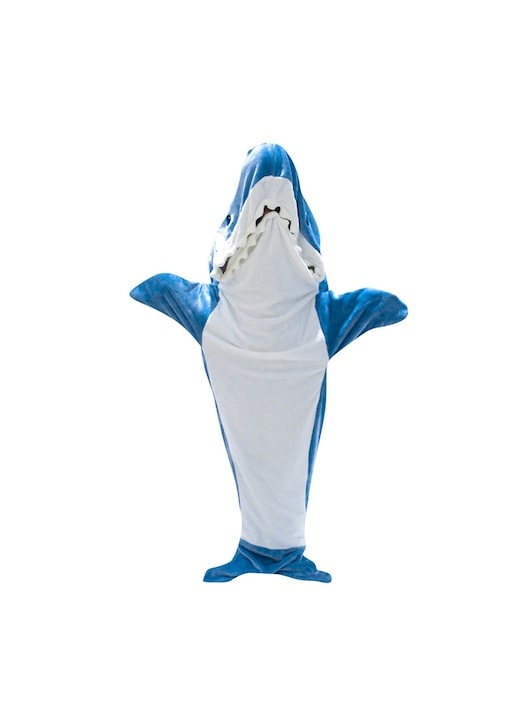 Pijama in forma de rechin, Fleece, Albastru/Alb, Dimensiune produs: 170 cm