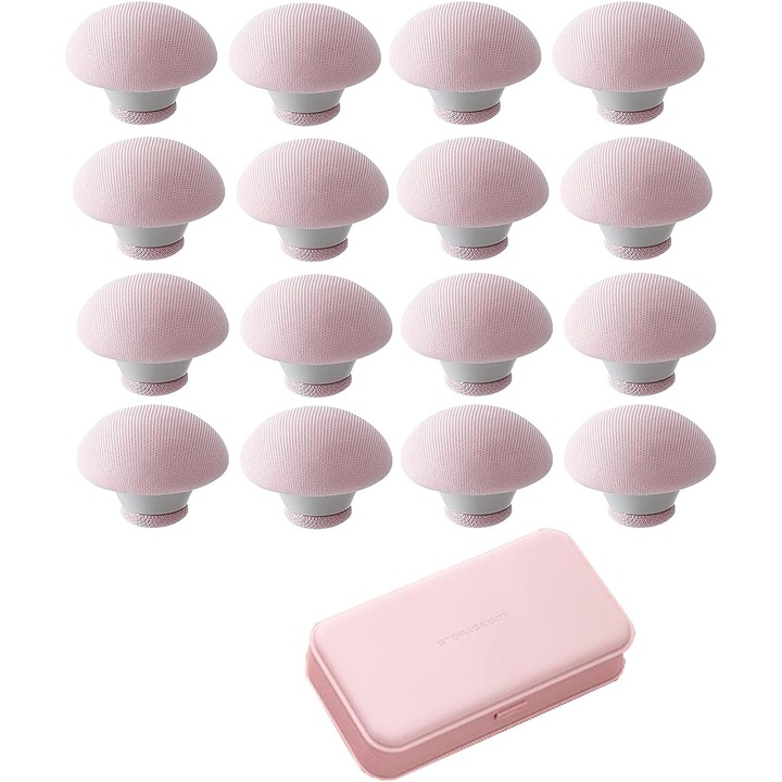 Set 16 cleme plapuma, JENUOS®, Cu cutie, material textil moale, dispozitive de fixare a pinilor cu doua fete pentru cuvertura, perne, perdele, gri, Roz