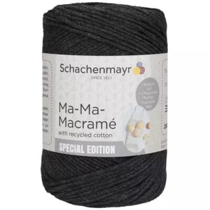 Snur pentru macrame, 3 mm, Ma-Ma-Macrame, 190 m, 250 g, 85% bumbac, antracit 00092