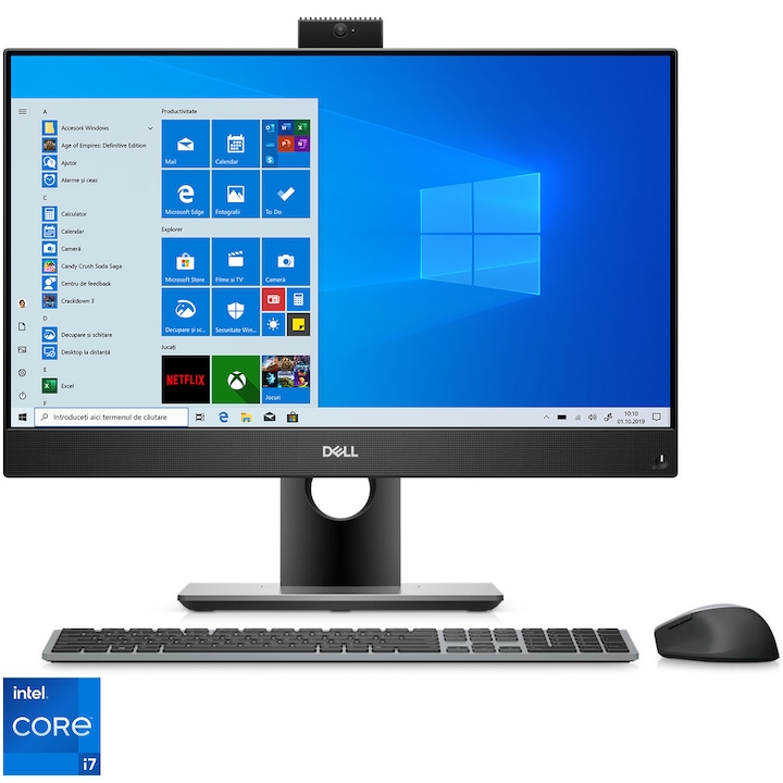 Настолен компютър All-In-One Dell Optiplex 7400, Процесор Intel Core i7-12700, 23.8", Full HD Touch Display, 64GB DDR4, 512GB SSD, AMD Radeon RX 6500M, Windows 10 Pro (включва лиценз Windows 11 Pro), Сребрист