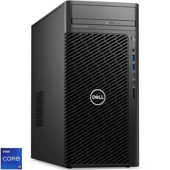 Настолен компютър Dell Precision 3660 Tower, Intel Core i9-13900K, 32GB Ram, 1TB SSD, Intel Integrated Graphics, Windows 11 Pro, Черен