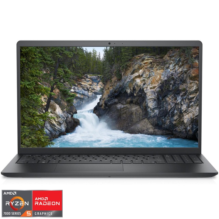 Laptop Dell Vostro 3535, 15.6". Full HD, cu procesor AMD Ryzen 5 7530U, 8GB Ram, 512GB SSD, Radeon Graphics, Ubuntu, Carbon Black
