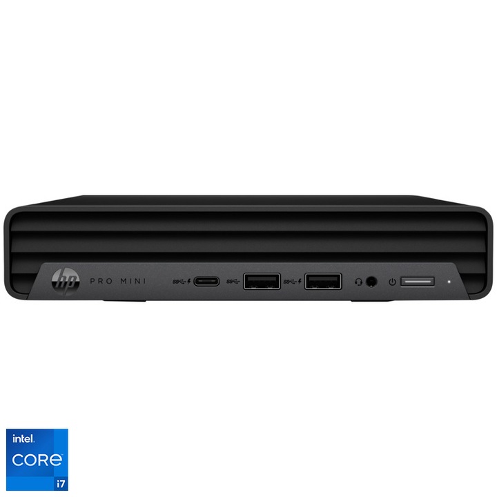 Desktop PC HP ProDesk 400 G9 Desktop PC Mini,cu procesor Intel Core i7-12700T 12 Core (1.4GHz, up to 4.6GHz, 25MB), video integrat Intel UHD Graphics 770, RAM 16GB DDR4 3200MHz (1x16GB), SSD 512GB Free Dos Black