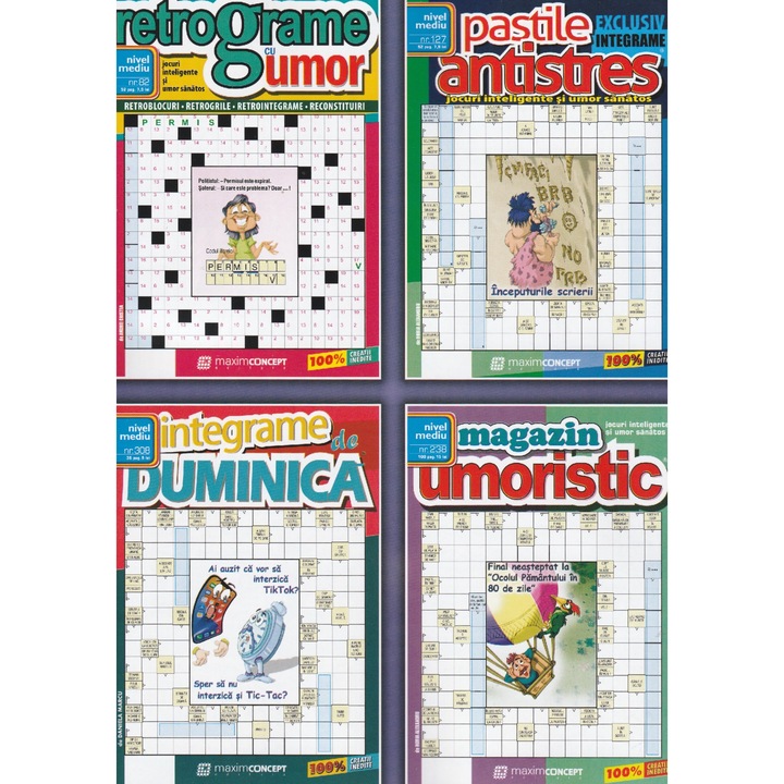 Pachet de integrame de duminica, pastile antistres, magazin umoristic, retrograme cu umor - nivel mediu, Maxim
