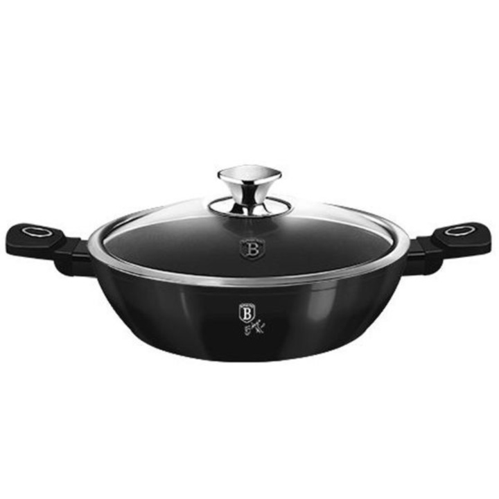 Cratita marmorata cu capac 28 cm, 3.8 L – Berlinger Haus Black Vintage LP-KL-135P, cu aspect retro si strat antiaderent, design deosebit