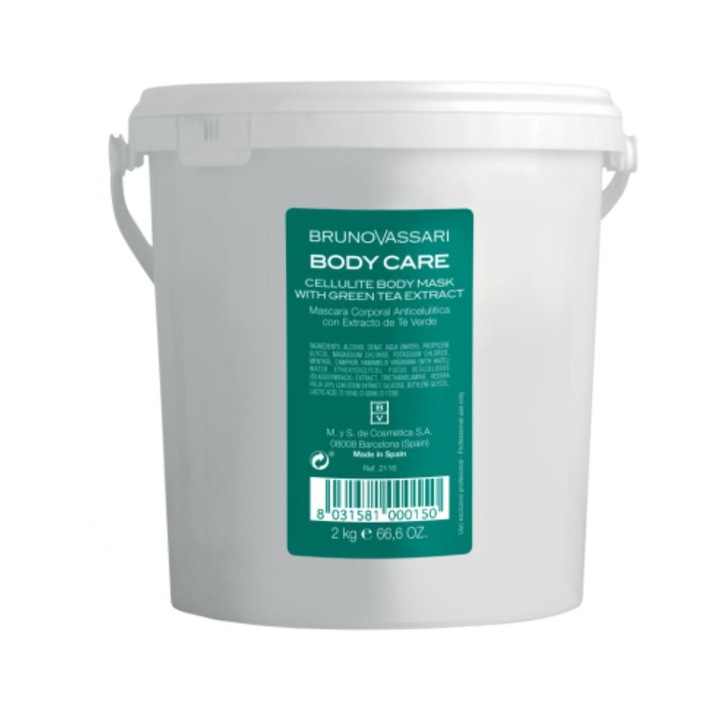 Masca pentru Corp Bruno Vassari, Body Care, cu Extract de Ceai Verde, Anti-Cellulita, 2000 ml