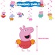 Party-kiegészítő készlet, Peppa Pig téma, Különleges zászló, 16 többszínű lufi, Tortadíszek, Rózsaszín/Tiffany