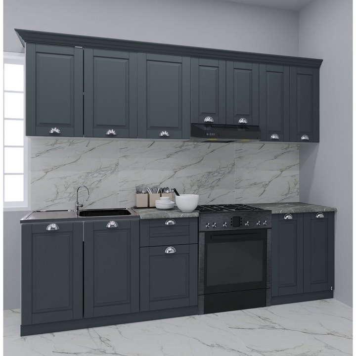 Set bucatarie cu soft-close si fronturi MDF, Badenmob, seria Square 240cm, Antracit