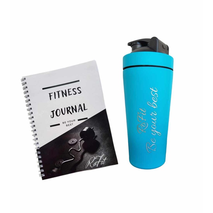 Шейкър комплект от неръждаема стомана, Син, Фитнес дневник, RoFit
