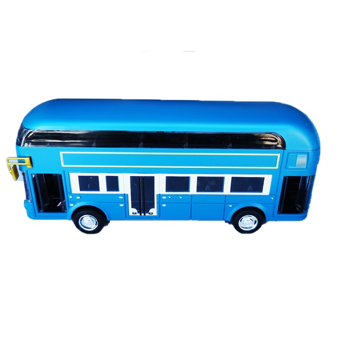 Busz modell, London Double Decker Bus, Die Cast, méretarány 1:87,20 cm, fényekkel és hangokkal, kék, VisionXXI