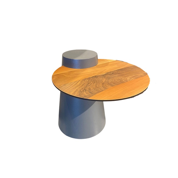 Masa de cafea, Luxxoro, lemn si mdf, gri, D: 40 cm