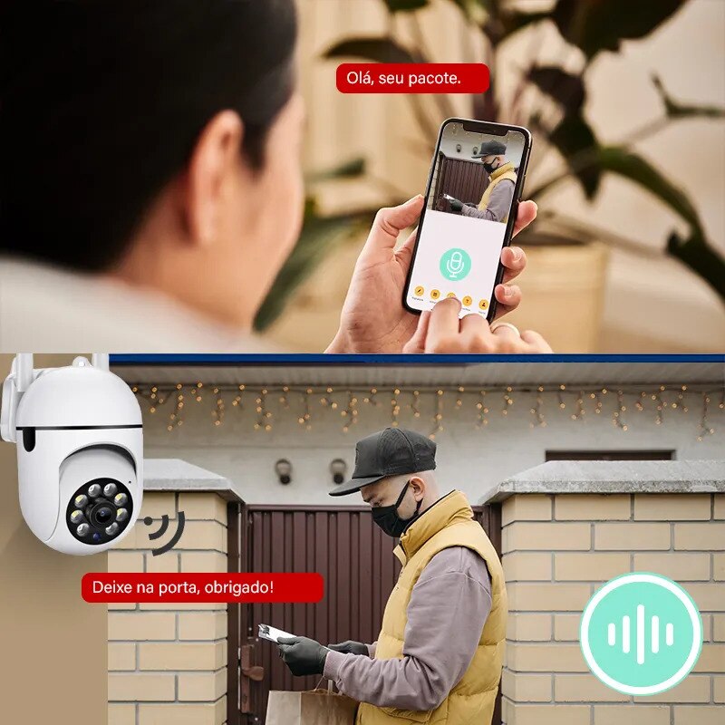 Камера за видеонаблюдение, WiFi, водоустойчива, нощно виждане, 360 Pan ...