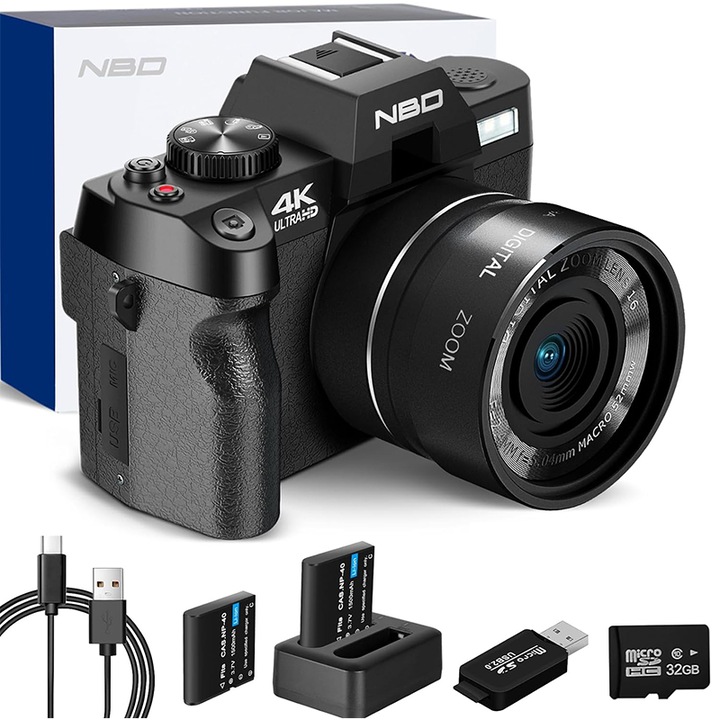 Цифров фотоапарат NBD®, 48MP, 16X цифрово увеличение, 3.0", 32GB SD карта, черен