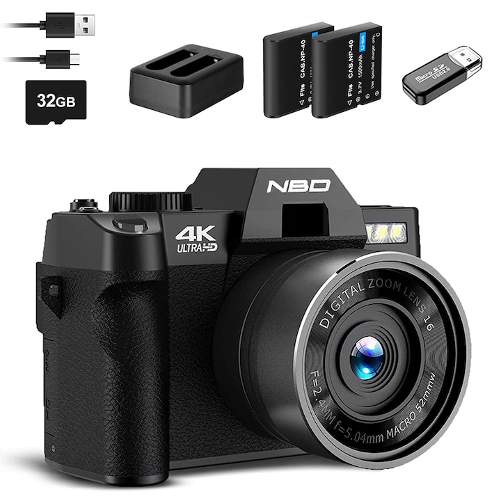NBD® digitális fényképezőgép, 48 MP, 16X digitális zoom, 3,0", 32 GB-os SD-kártya, fekete