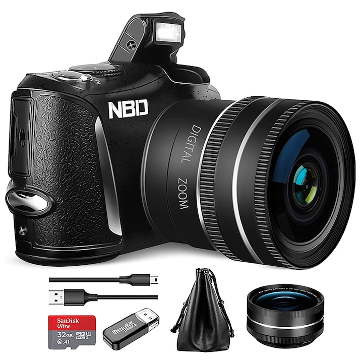 Aparat foto compact NBD®, 48MP, 4K Ultra HD, 3.0", 32GB SD Card, Negru