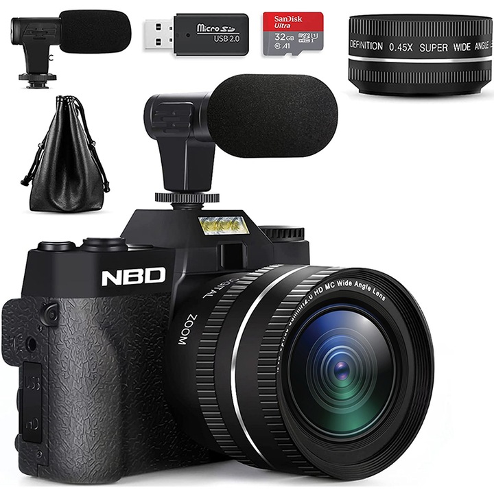 Цифров фотоапарат NBD®, 48 MP, 3.0" IPS, 4K Ultra HD, 16X цифрово увеличение, 32GB SD карта