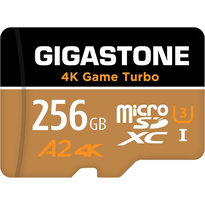 Card de memorie Gigastone MicroSDXC 4K Game Turbo, 256GB, 160 MB/s, UHS-I U3, A2, Class 10, SD Adapter