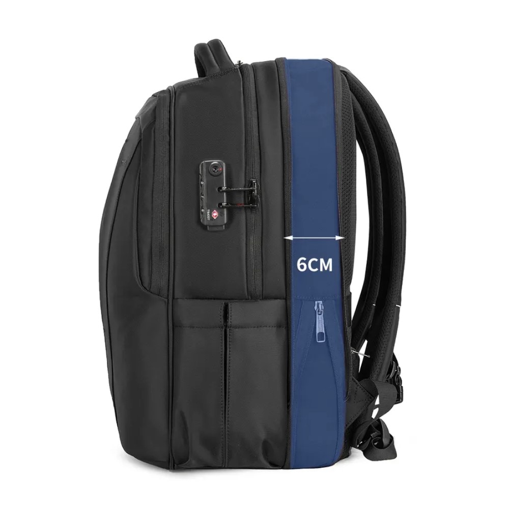 Rucsac laptop 17", smart casual pentru calatorii, expandabil, cu cifru TSA antifurt si port USB, Tigernu, 33x15x48 cm, Negru