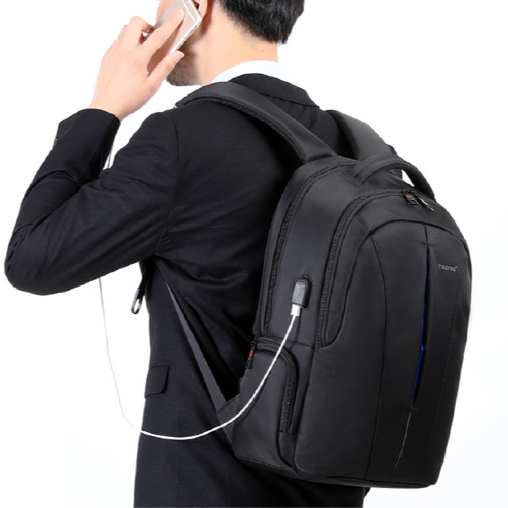 Rucsac laptop 17", smart casual pentru calatorii, expandabil, cu cifru TSA antifurt si port USB, Tigernu, 33x15x48 cm, Negru