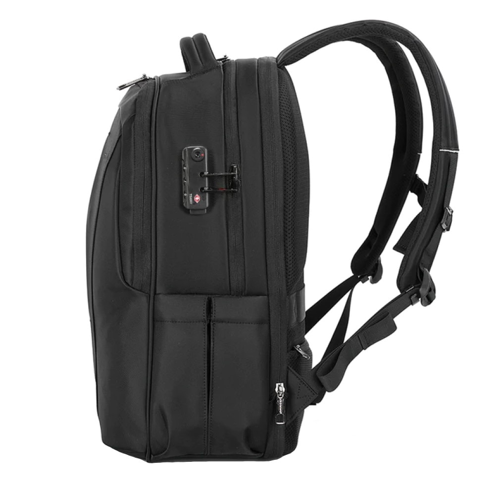 Rucsac laptop 17", smart casual pentru calatorii, expandabil, cu cifru TSA antifurt si port USB, Tigernu, 33x15x48 cm, Negru