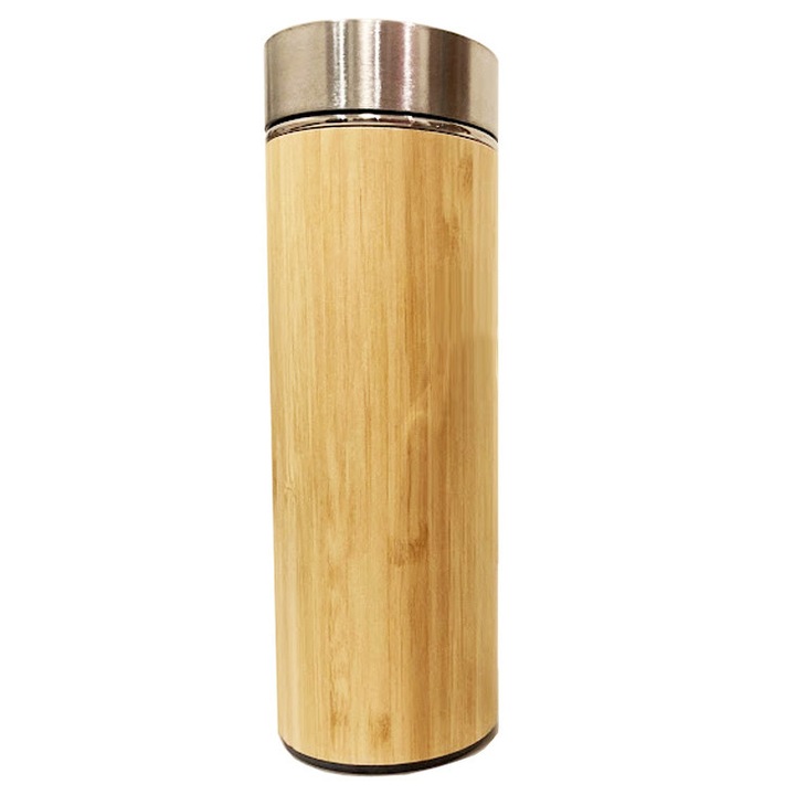 Termos Bambus si Inox cu infuzor pentru ceai, GOM DESIGN, 450ml