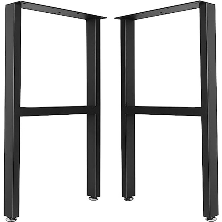 Picioare masa forma H Metal Design pentru masuta de cafea, scaun sau bancuta inaltime 44 cm si lungime 40 cm, profil 4X3 cm negru mat, vopsite electrostatic, set 2 bucati