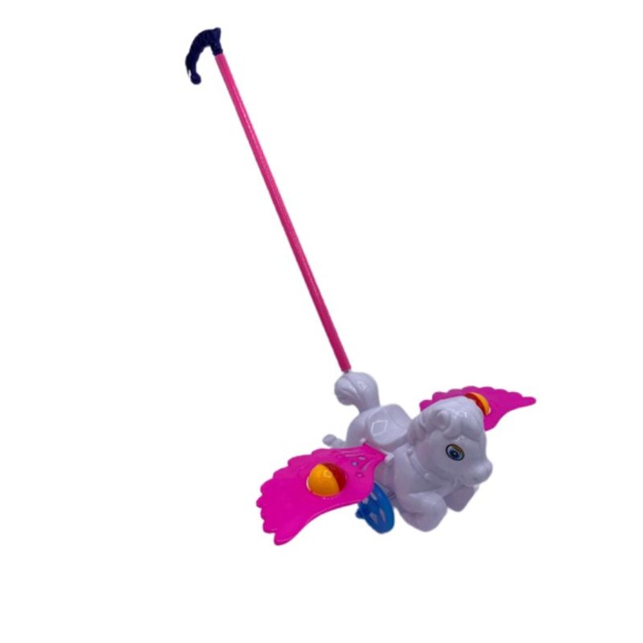 Jucarie de impins, calut cu sunet, alb, 3 ani